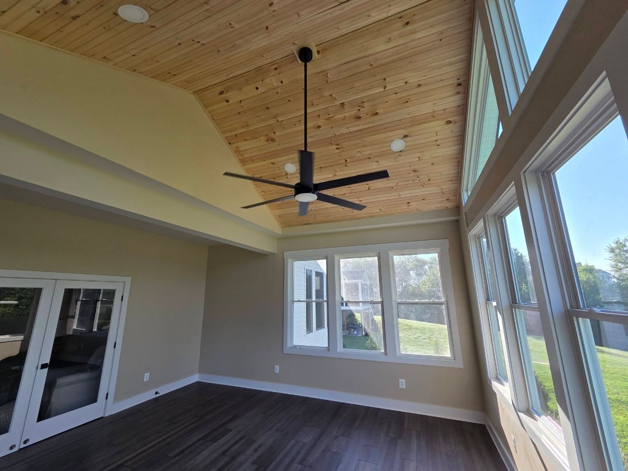 Wood-plank ceiling and finish work completed by Meekins
